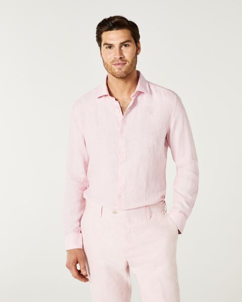 Mens Pink Linen Long Sleeve Shirt
